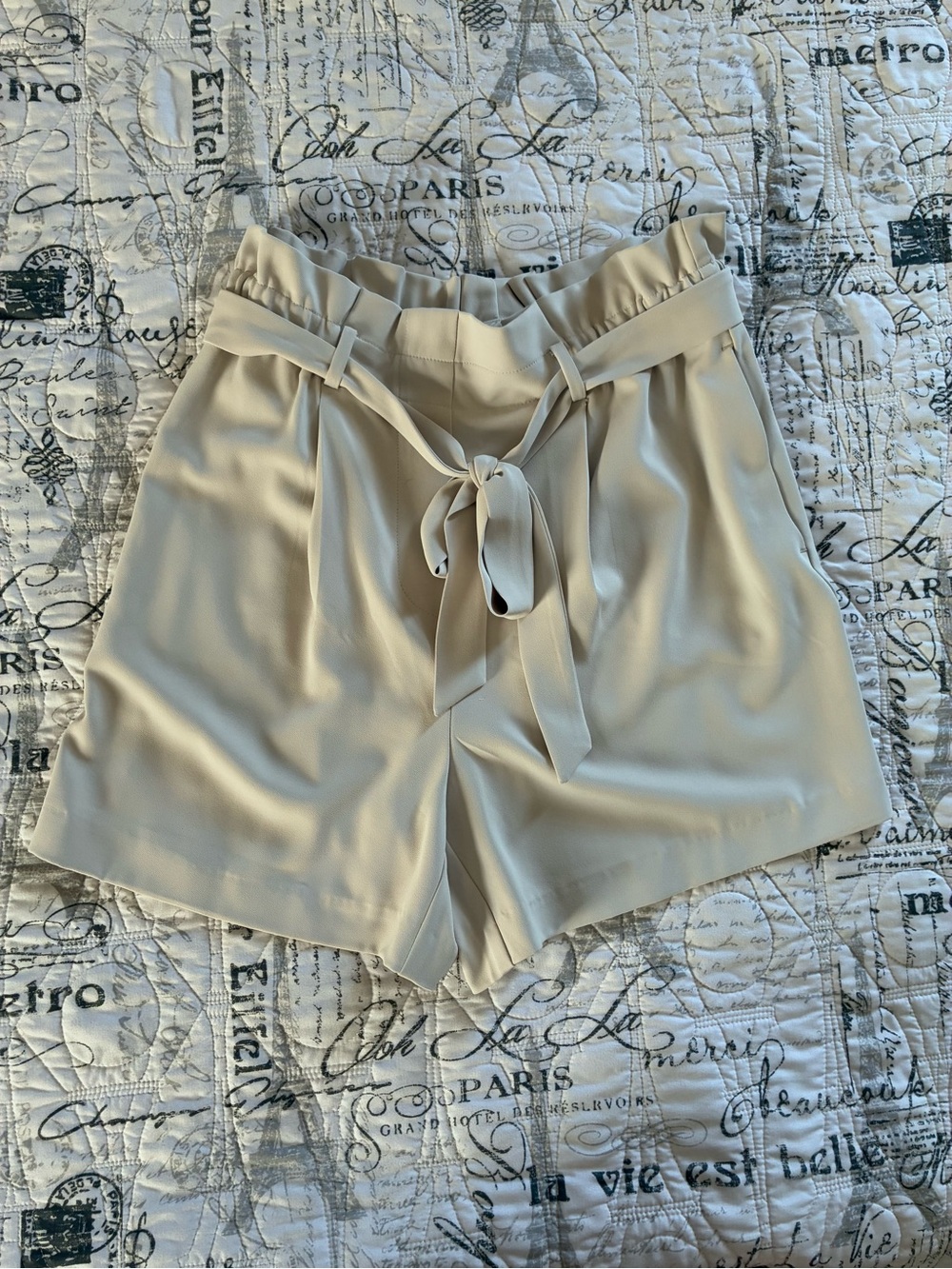 Joie Cream High-Waist Paperbag Tie Shorts